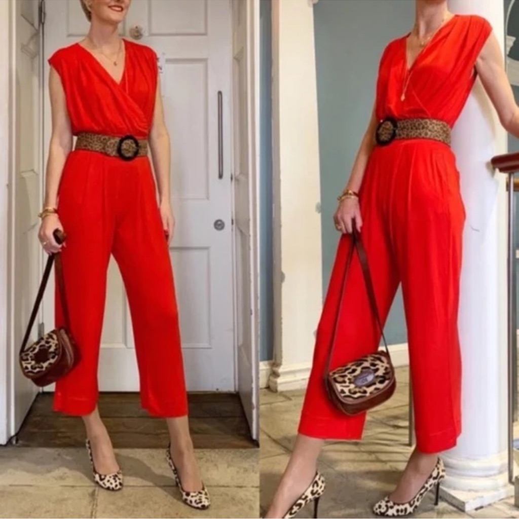 Nwt Cabi Uptown Jumpsuit Ankle In Vermilion Red M